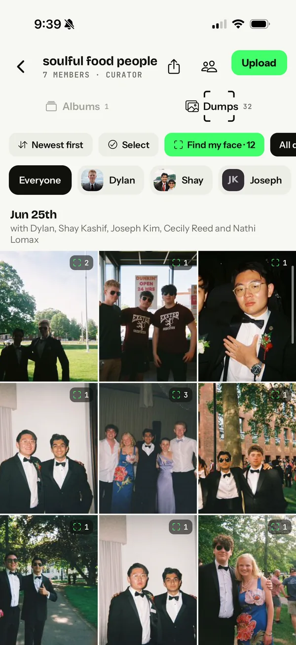 A group's photo dumps in tagme, with the people in them